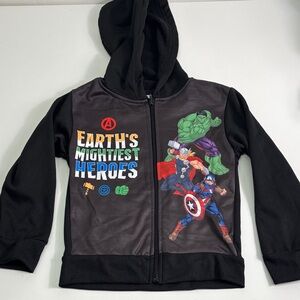 Marvel Kids Black Hoodie with Colorful Hulk Thor & Captain America Graphics